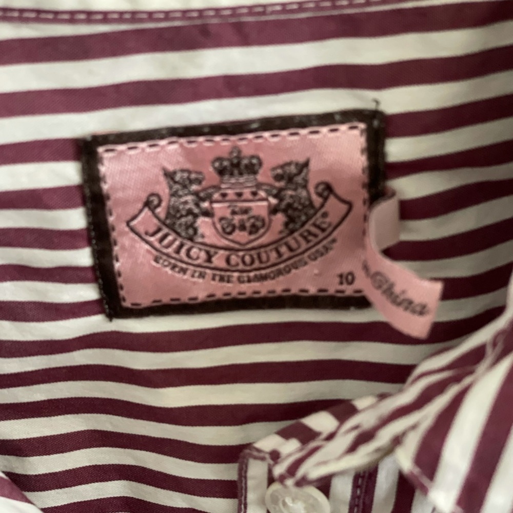 Juicy Couture Burgundy & White Striped Ruffle Sleeve Button Down Top NWOT - Picture 5 of 5
